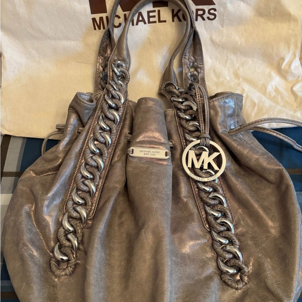 Michael Kors Pewter tote Bag with Chain Details
